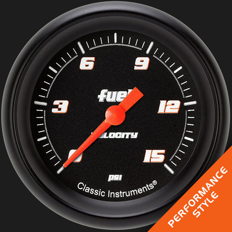 Classic Instruments Velocity Black 2 5/8" Fuel Pressure Gauge, 15 psi - VS345BBPF