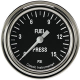Classic Instruments Hot Rod 2-5/8" Fuel Pressure Gauge (15 PSI) - HR345SLF