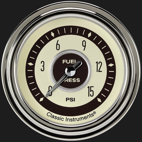 Classic Instruments Nostalgia VT 2 5/8" Fuel Pressure Gauge, 15 psi - NT345SLC