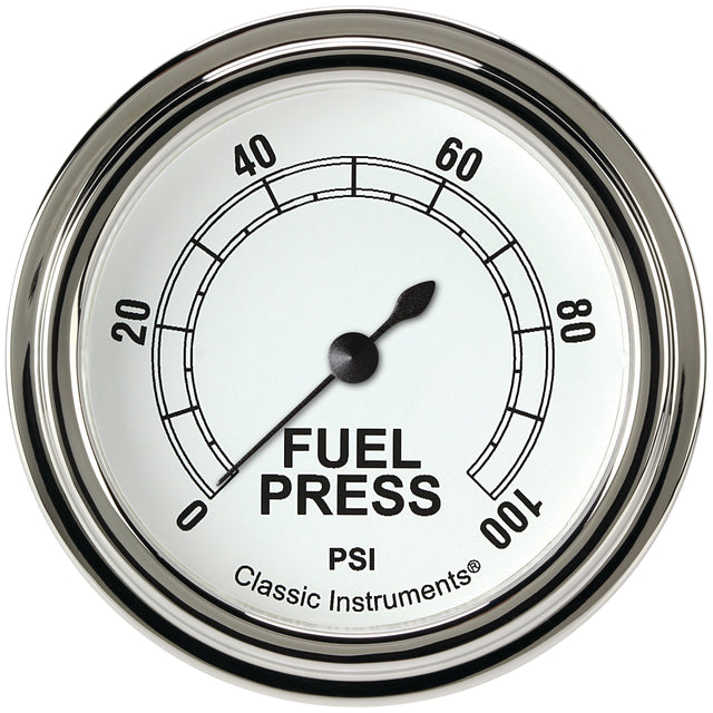 Classic Instruments Classic White 2-5/8" Fuel Pressure Gauge (100 PSI) - CW346SLF