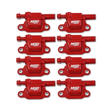 MSD Ignition Coil - Blaster Series - Gen V GDI Engine - Red - 8-Pack - Square - 82668