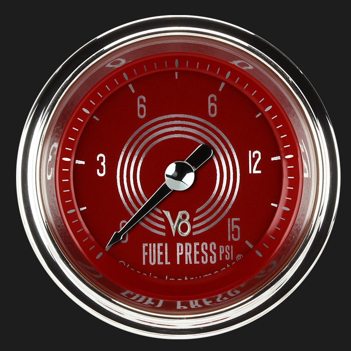 Classic Instruments V8 Red Steelie 2 1/8" Fuel Pressure Gauge, 15 psi - V8RS145SHC