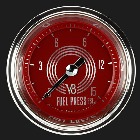 Classic Instruments V8 Red Steelie 2 1/8" Fuel Pressure Gauge, 15 psi - V8RS145SHC