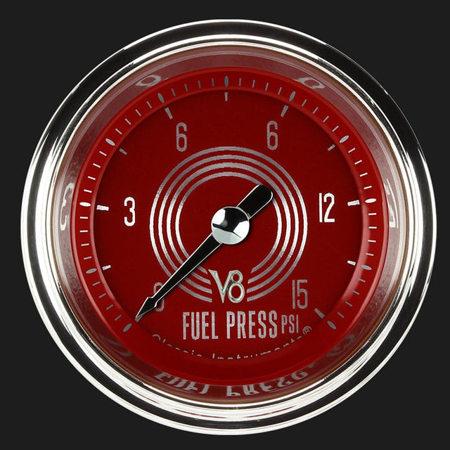 Classic Instruments V8 Red Steelie 2 1/8" Fuel Pressure Gauge, 15 psi - V8RS145SHC
