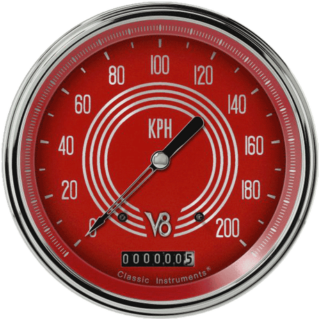 Classic Instruments V8 Red Steelie 4 5/8" Speedometer - V8RS58SLC