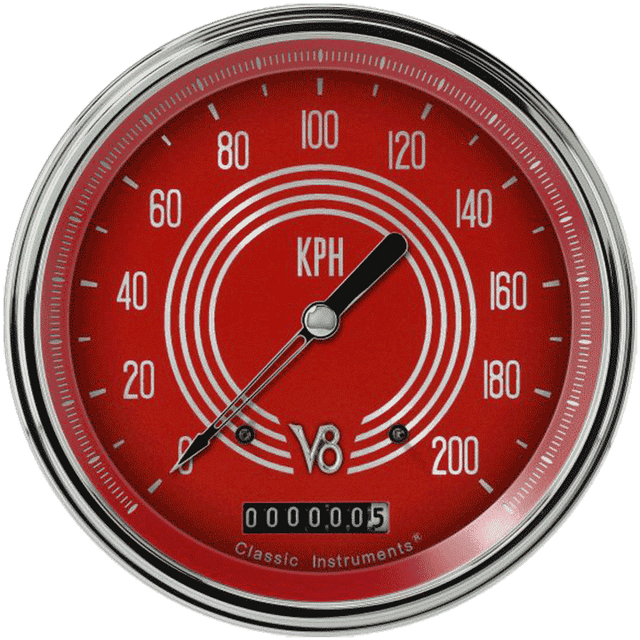 Classic Instruments V8 Red Steelie 4 5/8" Speedometer - V8RS58SLC