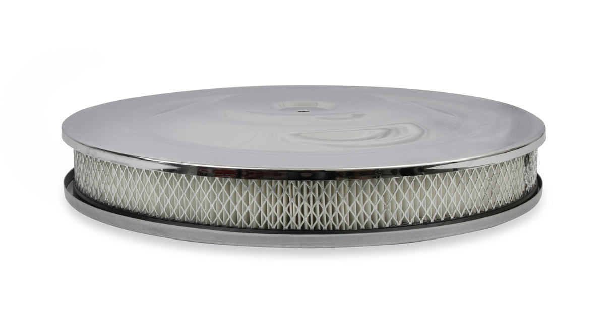 Mr Gasket Air Cleaner - 14 Inch Diameter x 2-1/4 Inch Tall - Chrome - 1480