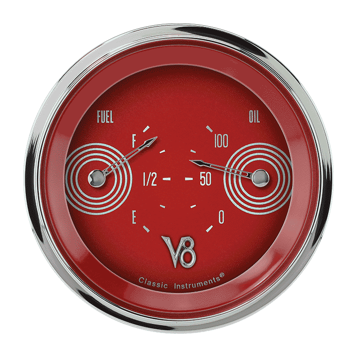 Classic Instruments V8 RED STEELIE 3IN DUAL - FUEL/ OIL - V8RS72SLC