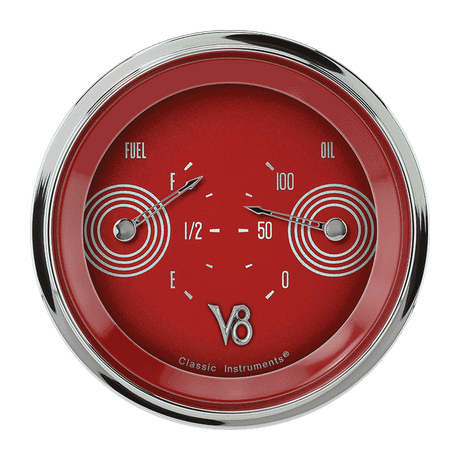 Classic Instruments V8 RED STEELIE 3IN DUAL - FUEL/ OIL - V8RS72SLC