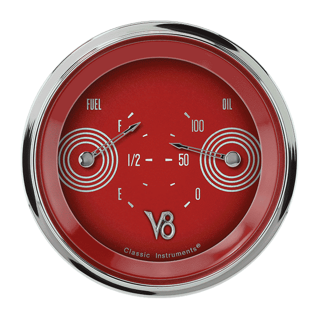 Classic Instruments V8 RED STEELIE 3IN DUAL - FUEL/ OIL - V8RS72SLC