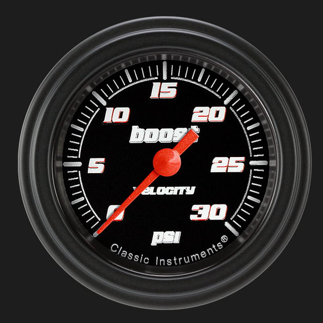 Classic Instruments Velocity Black 2 1/8" Boost Gauge, 30 psi - VS142BBLF
