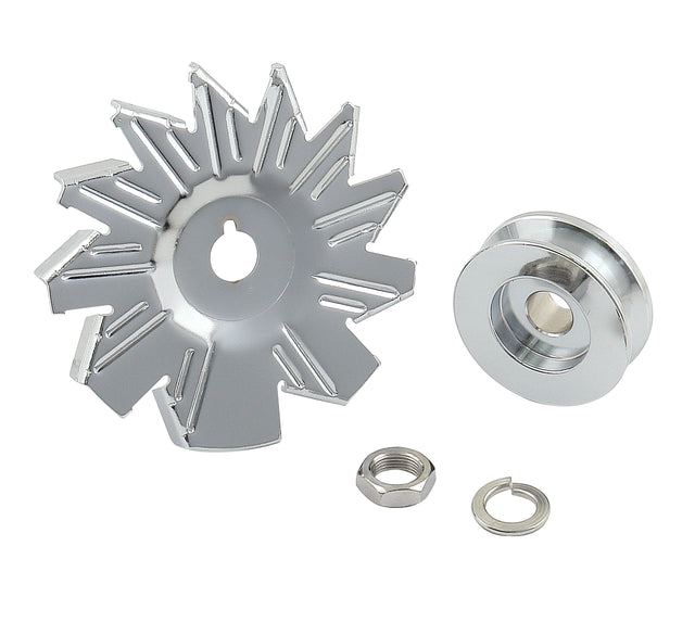Mr Gasket Chrome Alternator Fan & Pulley - Chrome - 6808