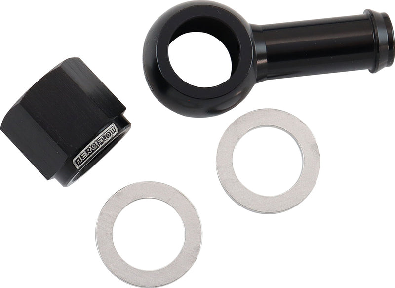 Aeroflow 90° Fuel Pump Banjo Kit - Black 3/8" Barb Banjo Fitting & Cap (AF49-1220BLK) AF49-1220BLK