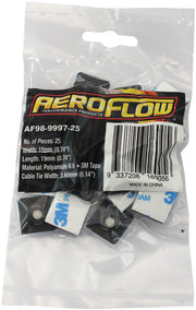 Aeroflow Cable Tie Self Adhesive Mount 19mm x 19mm - 25 Pack Nylon 66 Material, Black Colour (AF98-9997-25)