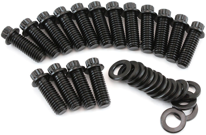Aeroflow Universal 3/8"-16 Header Bolts 1.00" UHL - Black Finish 12 Point Head, 8740 Material, Sold as a Pack of 16 (AF37-1006) AF37-1006