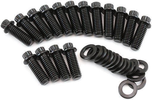 Aeroflow Universal 3/8"-16 Header Bolts 1.00" UHL - Black Finish 12 Point Head, 8740 Material, Sold as a Pack of 16 (AF37-1006) AF37-1006