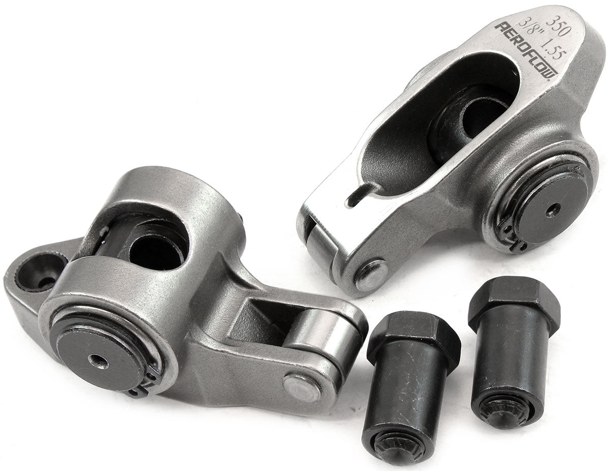 Aeroflow Small Block Chev Stainless Steel Roller Rocker Set 3/8" Stud Mount, 1.55 Ratio, Set of 2 (AF95-1201-2) AF95-1201-2