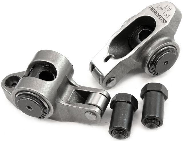 Aeroflow Small Block Chev Stainless Steel Roller Rocker Set 3/8" Stud Mount, 1.55 Ratio, Set of 2 (AF95-1201-2) AF95-1201-2