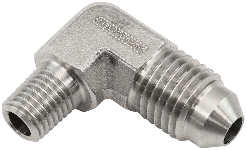 Aeroflow Stainless Steel 90° NPT Male to AN Fitting 1/16" NPT to Male -4AN (AF381-02) AF381-02