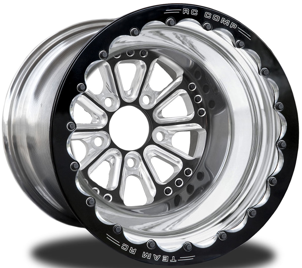 RC Comp Exile 15" x 9" Wheel, Polished with Black Eclipse Finish Centre, Single Beadlock - RCCSC401PIB-02B RCCSC401PIB-02B