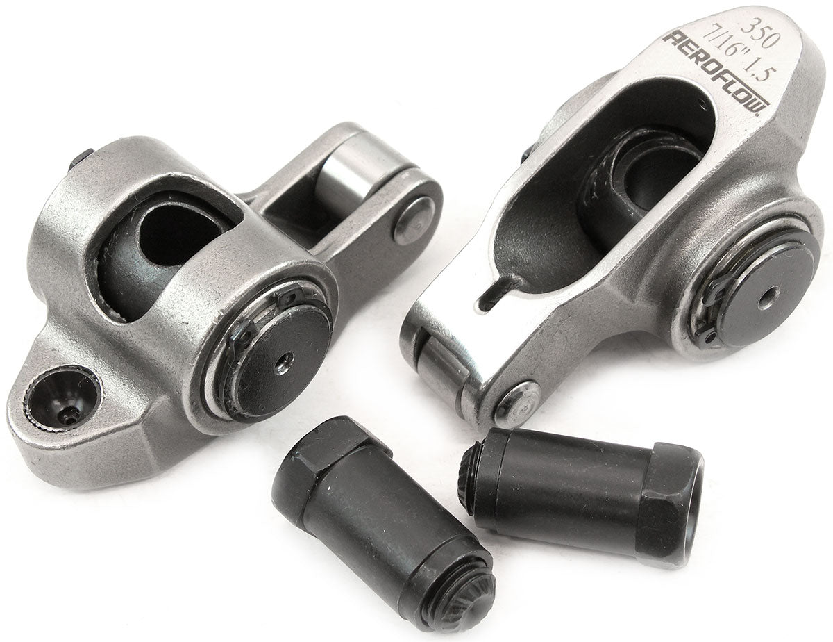 Aeroflow Small Block Chev Stainless Steel Roller Rocker Set 7/16" Stud Mount, 1.50 Ratio, Set of 2 (AF95-1205-2) AF95-1205-2