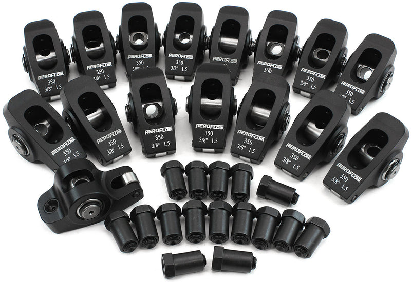 Aeroflow Small Block Chev Aluminium Roller Rocker Set 3/8" Stud Mount, 1.5 Ratio, Set of 16 (AF95-1100) AF95-1100
