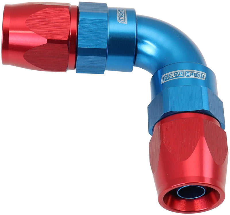 Aeroflow 590 Series PTFE 90° Dual Hose Ends -6AN Blue/Red Finish. Suits 200 & 250 Series Hose (AF593-06-06D) AF593-06-06D