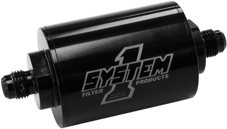 System 1 Short Inline Billet Fuel Filter, Black -6AN Ends, 4" Long,2" Diameter. 35 Micron Element - SY200-201406B SY200-201406B