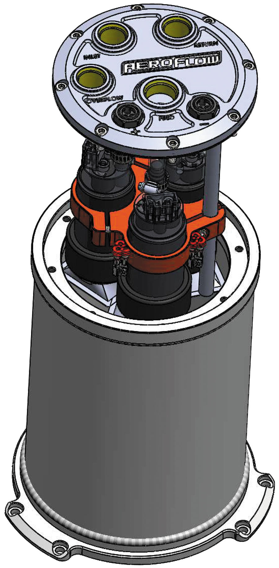 Aeroflow Triple EFI Fuel Pump Round Surge Tank - Black 5 Liter (1.25 Gal), -10 ORB Outlet With -8 ORB Returns (AF77-4056BLK)
