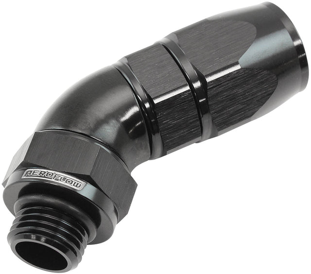 Aeroflow ORB Taper Swivel 45° Hose End -6 ORB to -6AN - AF582-08-06DBLK AF582-08-06DBLK