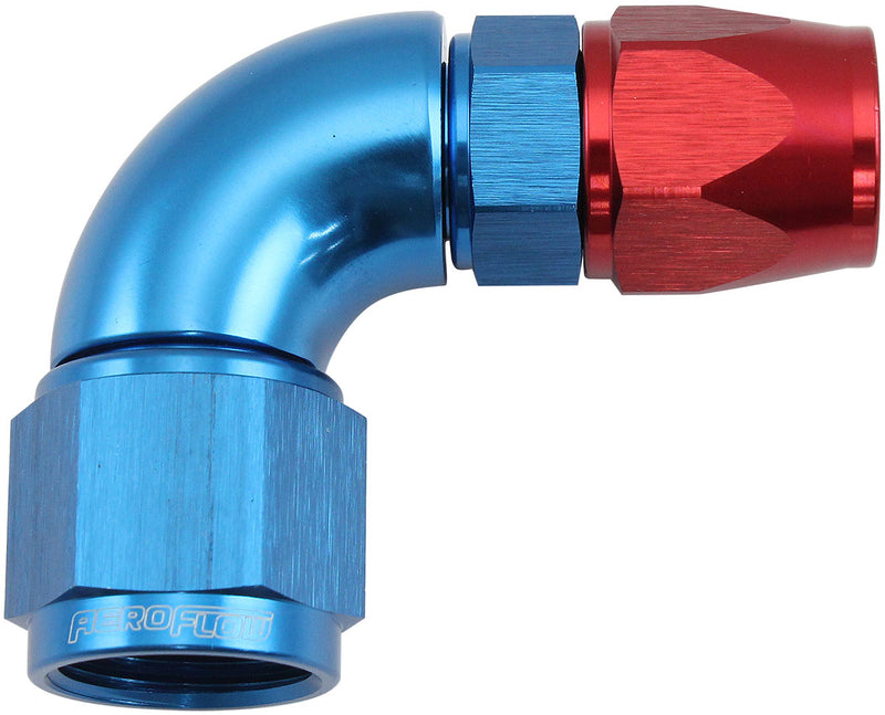 Aeroflow 200 Series Teflon Style One Piece 90 Degree Stepped Hose End -8AN to -8 Hose Blue/Red Finish, Suits 200 & 250 Series Hose (AF573-06-08D) AF573-06-08D