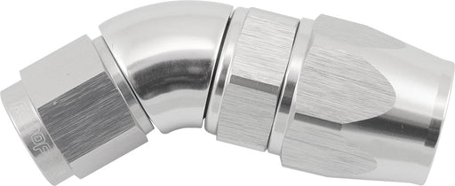 Aeroflow 200 Series Teflon Style One Piece 45 Degree Stepped Hose End -6AN to -8 Hose Silver Finish. Suits 200 & 250 Series Hose (AF572-08-06DS) AF572-08-06DS