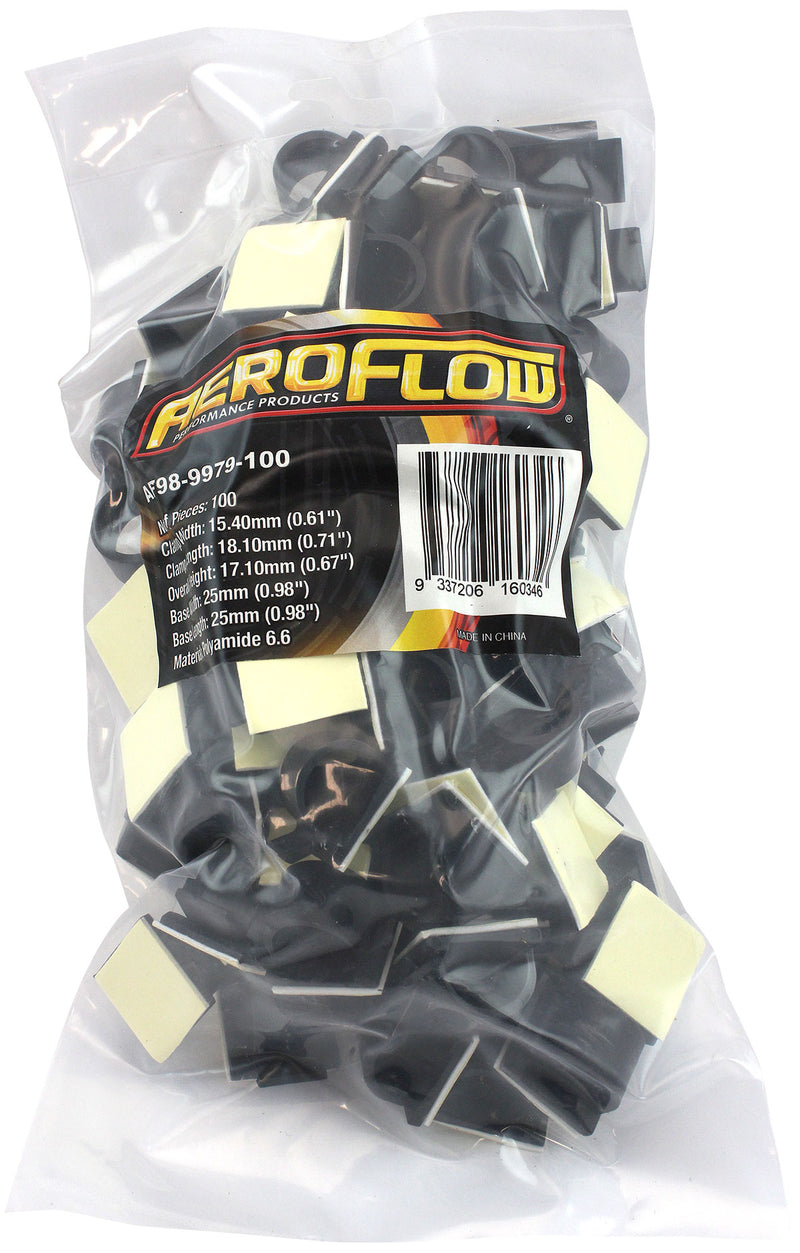 Aeroflow Adhesive Cable Mount to Suit 16mm Bundle- 100 Pack Nylon 66 Material, Black Colour (AF98-9979-100)