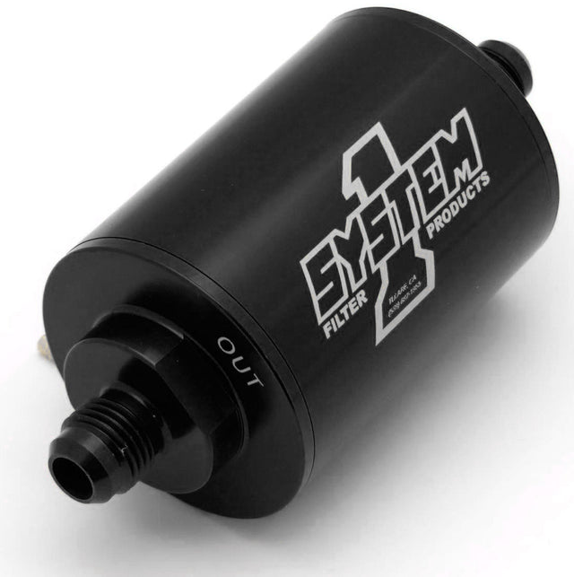 System 1 Short Inline Billet Fuel Filter, Black -8AN Ends, 4" Long,2" Diameter. 35 Micron Element - SY200-201408B SY200-201408B