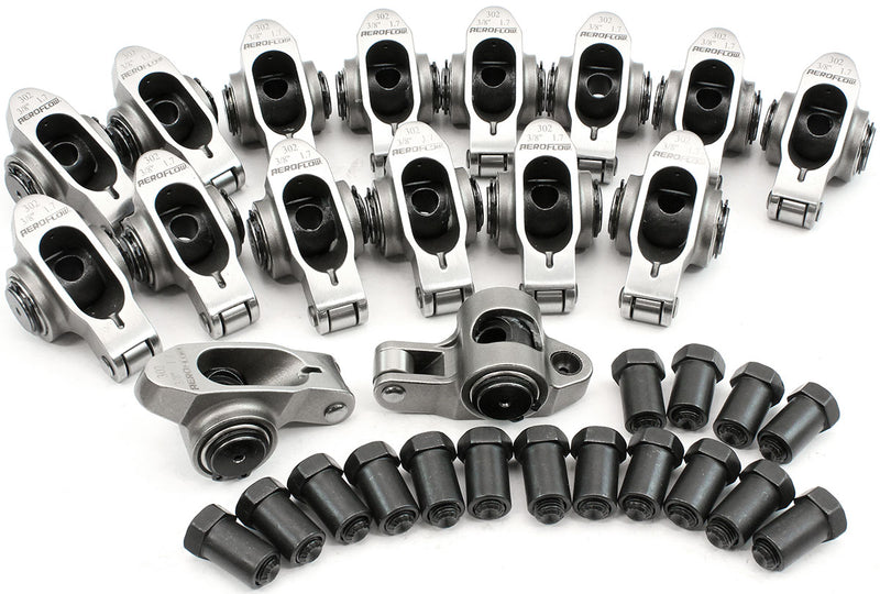 Aeroflow Small Block Ford Windsor 289-351 Stainless Steel Roller Rocker Set 3/8" Stud Mount, 1.70 Ratio, Set of 16 (AF95-1221) AF95-1221