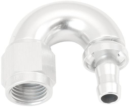 Aeroflow 510 Series Full Flow Tight Radius Push Lock 180° Hose End -6AN To 5/16" (8mm) Barb Silver Finish. Suits 400 & 500 Series Hose (AF516-06-05S) AF516-06-05S