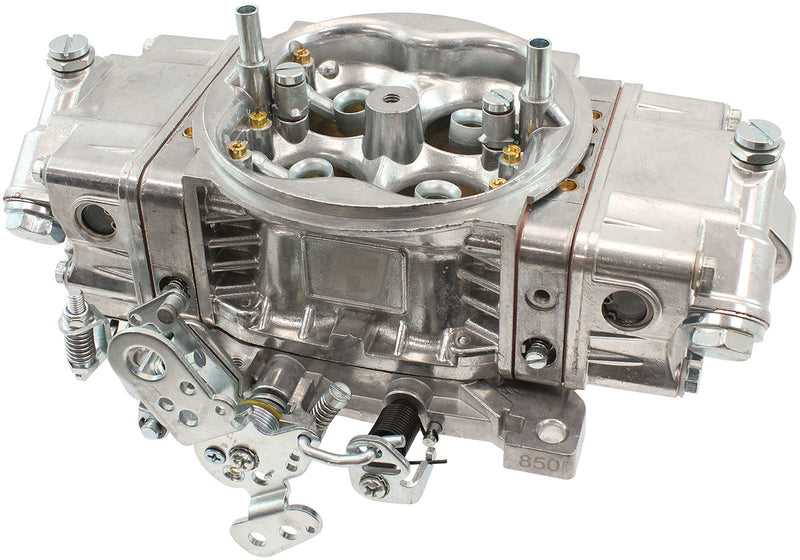 Aeroflow 850cfm 4-Barrel Double Pumper Carburettor with Mechanical Secondaries Square bore 4150 Flange, No Choke, Silver Finish (AF5112-3850)