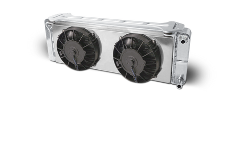AFCO Aluminum Satin Heat Exchanger with dual fans 1999-04 Ford Lightning/F150 Double Pass (L - 26-3/8”) X (W - 5-3/8”) X (H - 8-7/8”) - 80249N-FS 80249N-FS
