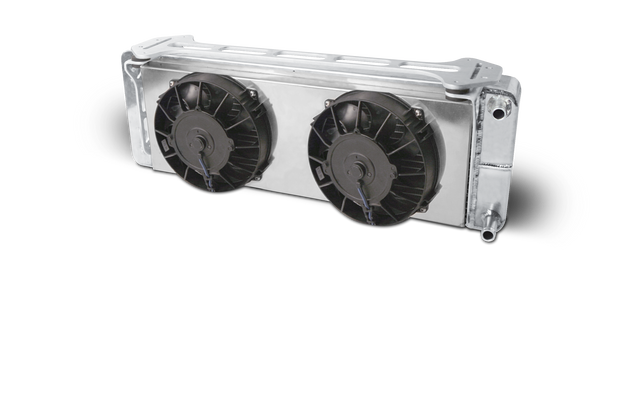AFCO Aluminum Satin Heat Exchanger with dual fans 1999-04 Ford Lightning/F150 Double Pass (L - 26-3/8”) X (W - 5-3/8”) X (H - 8-7/8”) - 80249N-FS 80249N-FS