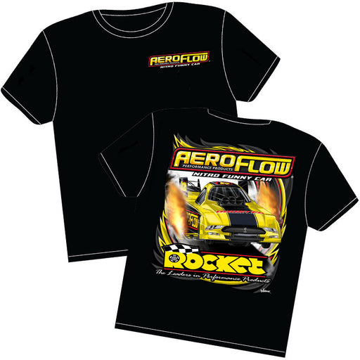Rocket Aeroflow Nitro Funny Car T-Shirt, Large Black with Full Colour Design Print on Back with Logo on Front (AFNFC24-L) AFNFC24-L