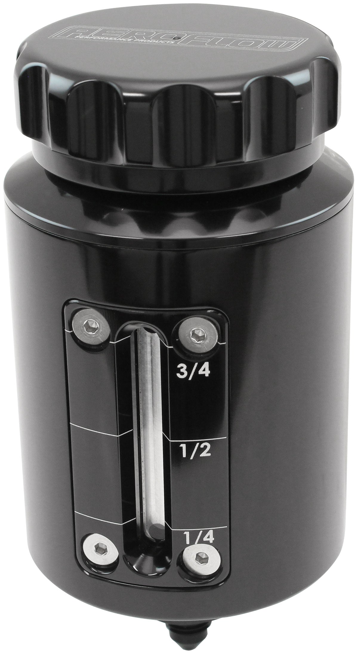 Aeroflow Brake & Clutch Reservoir with Sight Glass, Black -3AN Outlet, 120ml (4oz), 100mm (4.00") H x 63.5mm (2-1/2") O.D (AF64-2154BLK) AF64-2154BLK