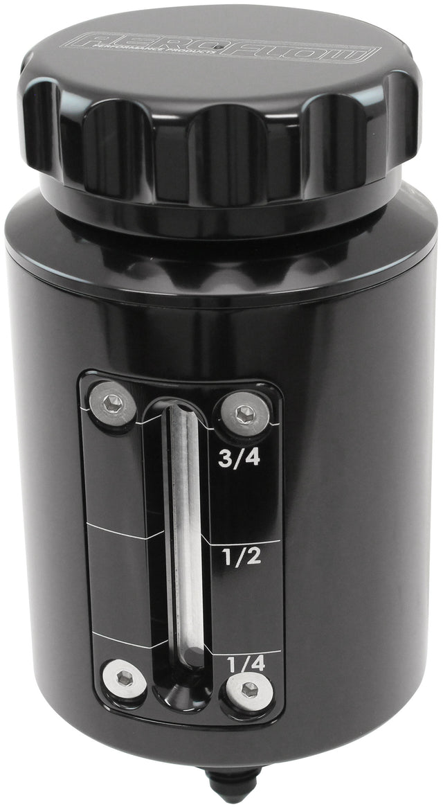Aeroflow Brake & Clutch Reservoir with Sight Glass, Black -3AN Outlet, 120ml (4oz), 100mm (4.00") H x 63.5mm (2-1/2") O.D (AF64-2154BLK) AF64-2154BLK