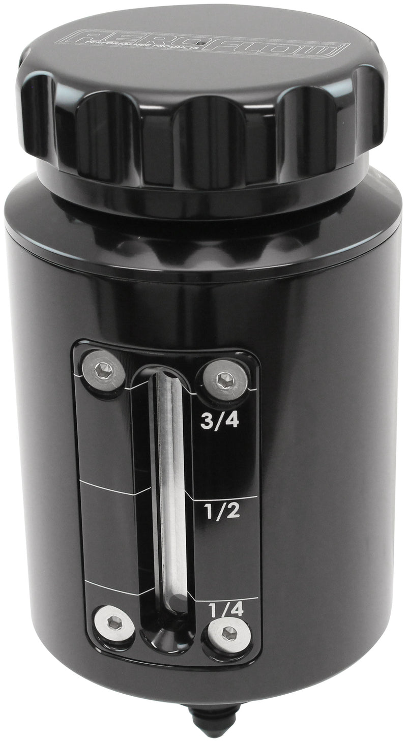 Aeroflow Brake & Clutch Reservoir with Sight Glass, Black -3AN Outlet, 120ml (4oz), 100mm (4.00") H x 63.5mm (2-1/2") O.D (AF64-2154BLK) AF64-2154BLK