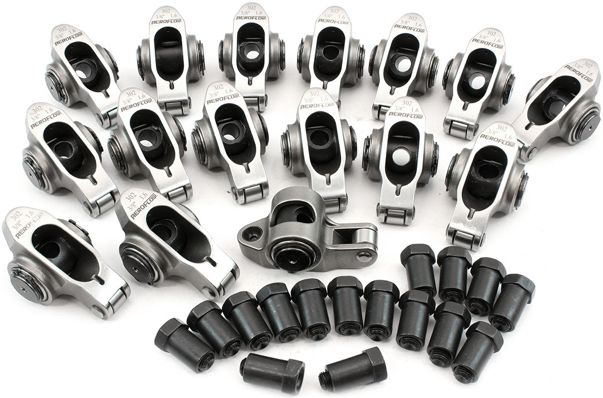 Aeroflow Small Block Ford Windsor 289-351 Stainless Steel Roller Rocker Set 3/8" Stud Mount, 1.60 Ratio, Set of 16 (AF95-1220) AF95-1220