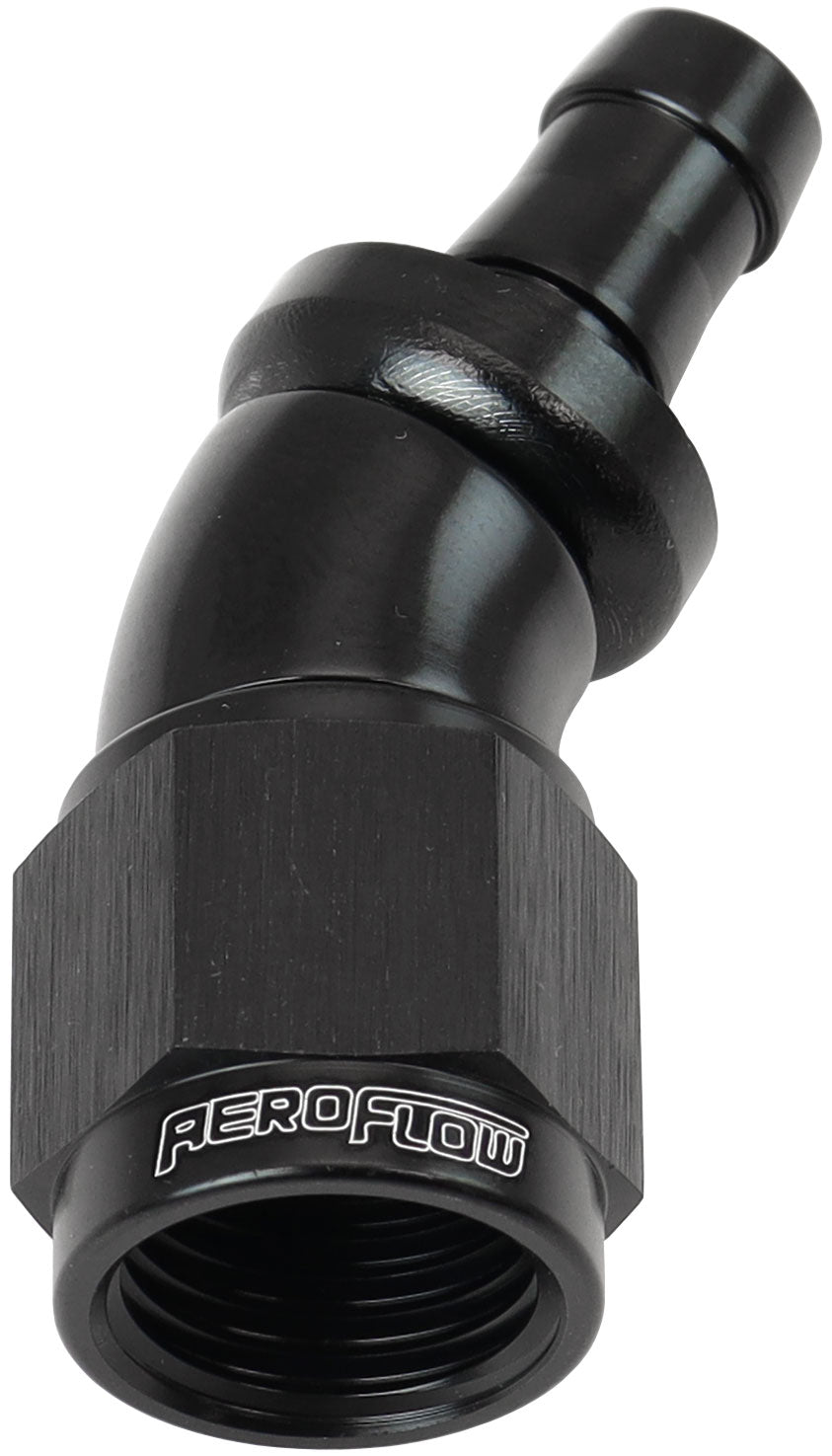 Aeroflow 510 Series Full Flow Tight Radius Push Lock 30° Hose End -6AN To 5/16" (8mm) Barb - AF517-06-05BLK AF517-06-05BLK