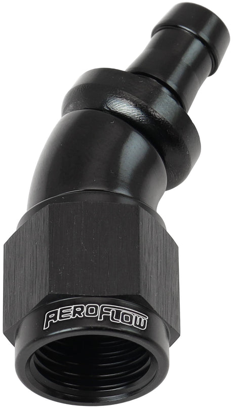 Aeroflow 510 Series Full Flow Tight Radius Push Lock 30° Hose End -6AN To 5/16" (8mm) Barb - AF517-06-05BLK AF517-06-05BLK