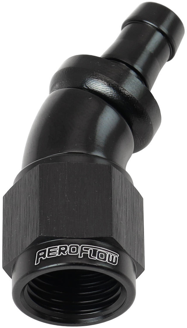 Aeroflow 510 Series Full Flow Tight Radius Push Lock 30° Hose End -6AN To 5/16" (8mm) Barb - AF517-06-05BLK AF517-06-05BLK