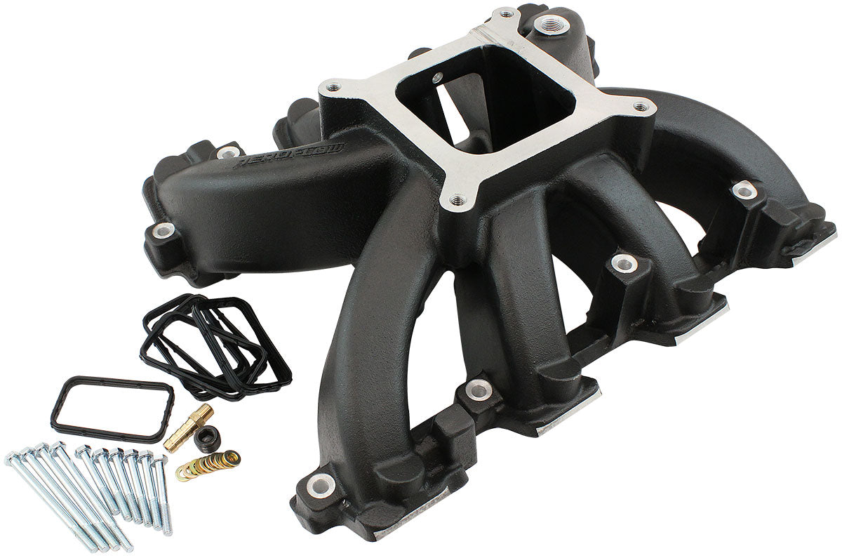 Aeroflow GM LS Rectangle Port Carburettor Hi Rise Single Plane Non-EFI Intake Manifold, Black Finish - AF6240-6005 AF6240-6005