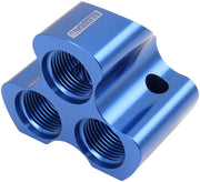 Aeroflow 4 Port Inline Distribution Block - Blue Finish 3 x -10 ORB Ports, 1 x -12 ORB Port (AF935-12-10)