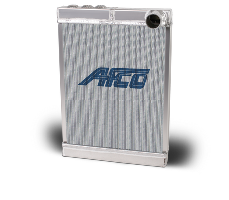 AFCO Aluminum Satin Midget Radiator Front Mount Downflow Double Pass (3) 3/8 NPT Inlets 1-1/2 Outlet - 80208 80208